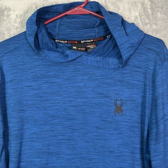 Spyder Active Heathered Blue Lightweight Kangaroo Pouch Hoodie Size Medium - Picture 3 of 7